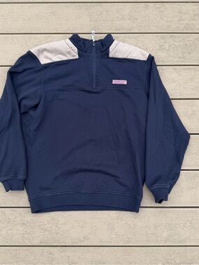 Vineyard Vines Sweatshirt Mens M Blue 1/4 Zip Mock Neck Pullover Fleece Logo